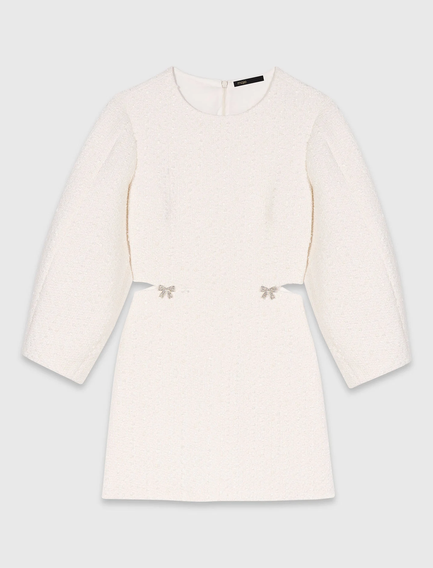 Short balloon-sleeve tweed dress - 1