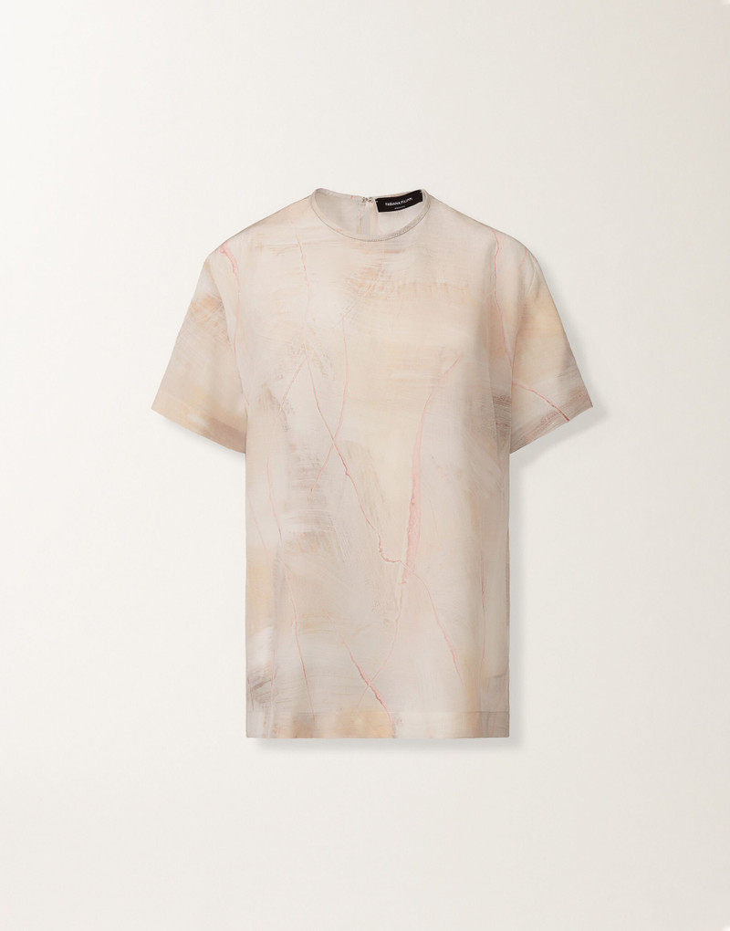 Printed crepe de chine top, butter 1
