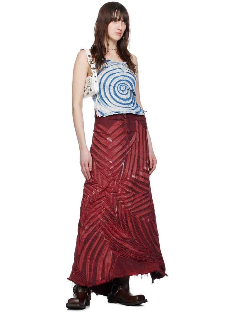 MASHA POPOVA Red Creased Denim Maxi Skirt outlook