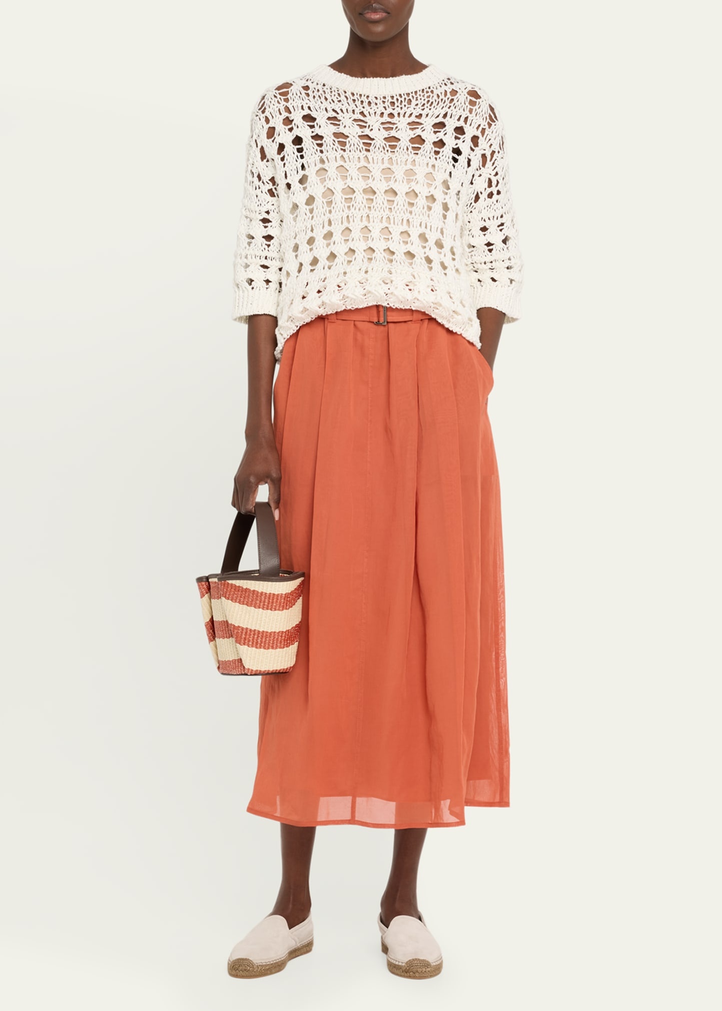 Belted Cotton Gauze Midi Skirt - 2