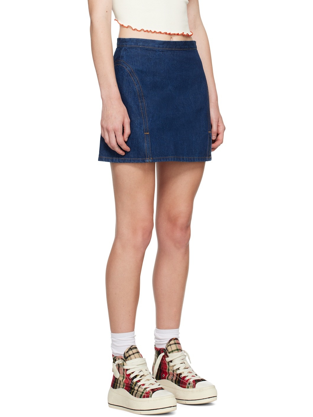 Indigo Split Front Denim Miniskirt - 2