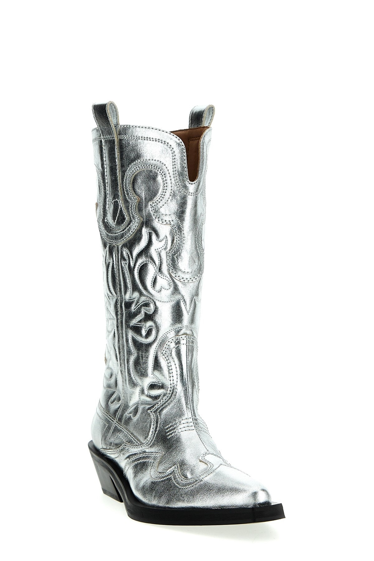 'Silver Mid Shaft Embroidered Western' boots - 2