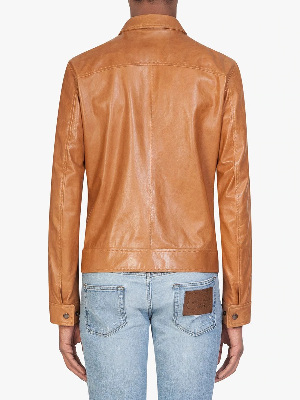 zip-up lambskin jacket - 4