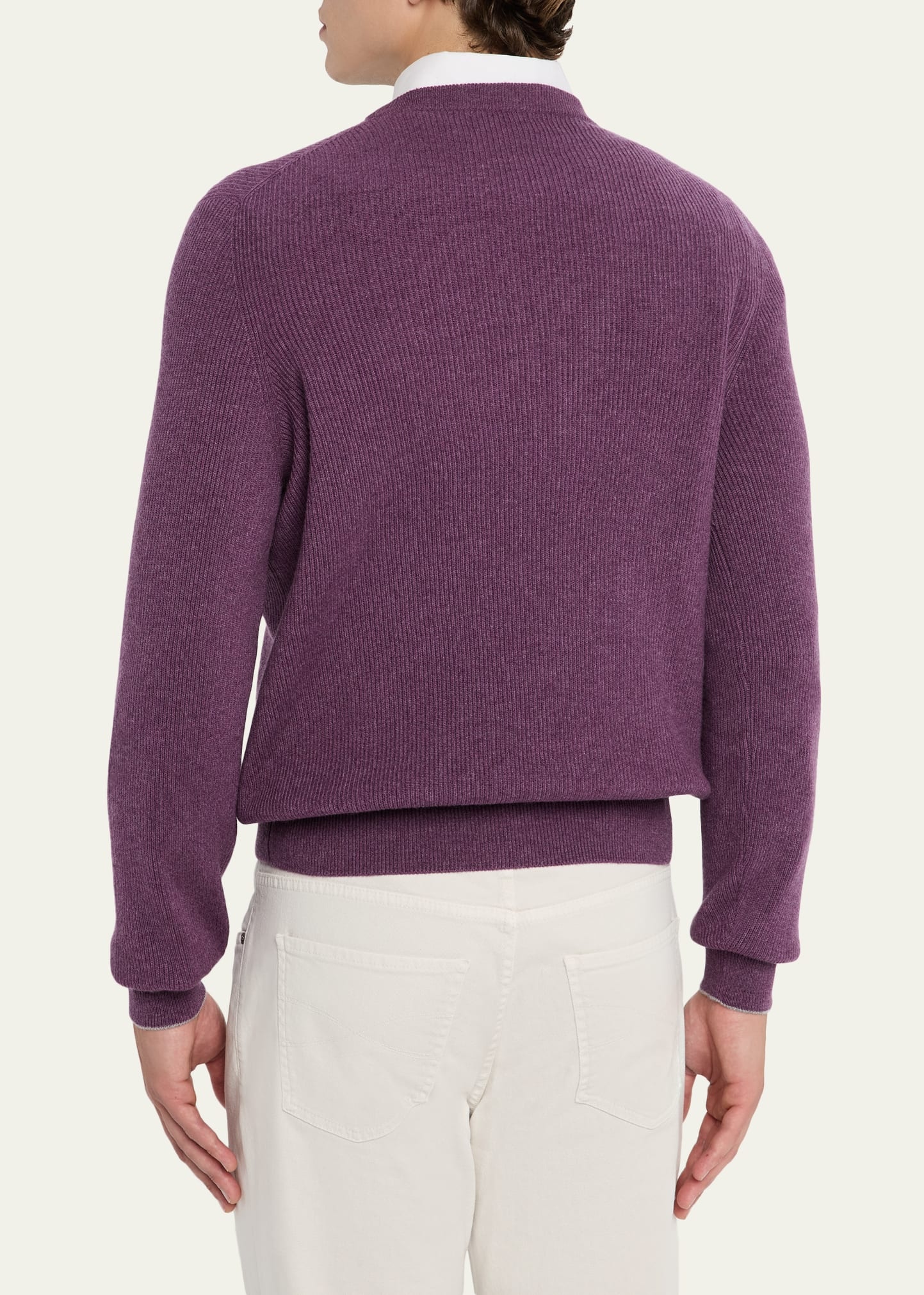 Men's Cashmere English Rib Crewneck Sweater - 3