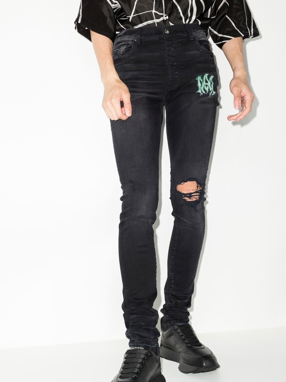 Watercolour logo-print skinny jeans - 2