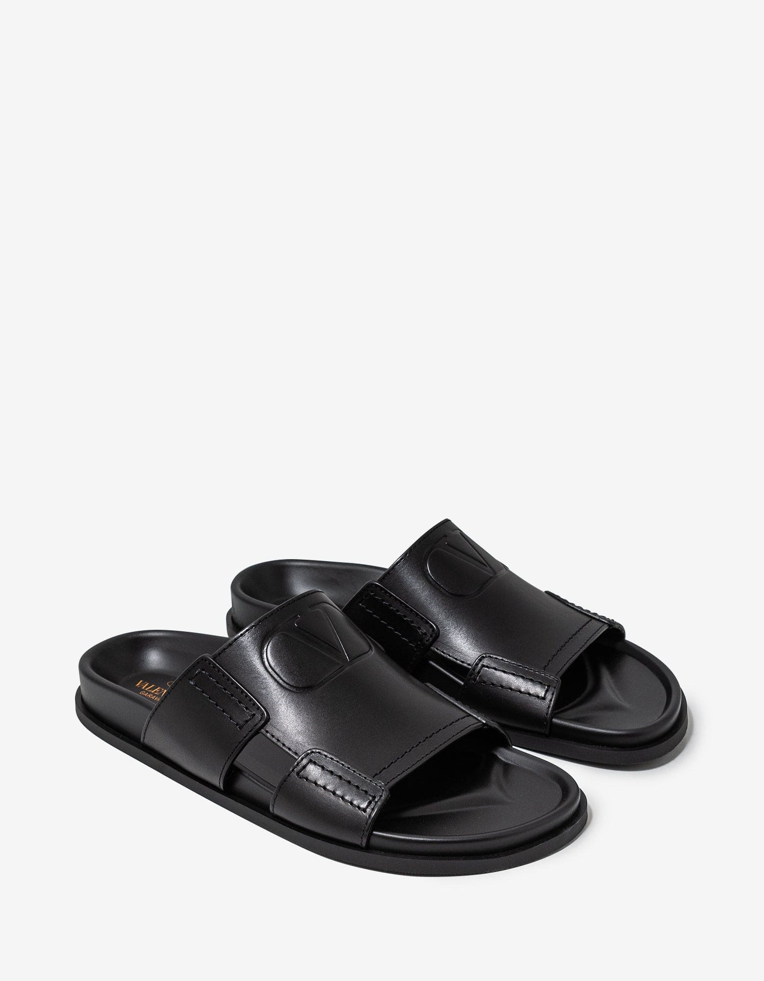 Valentino Black VLogo Leather Sandals - 1