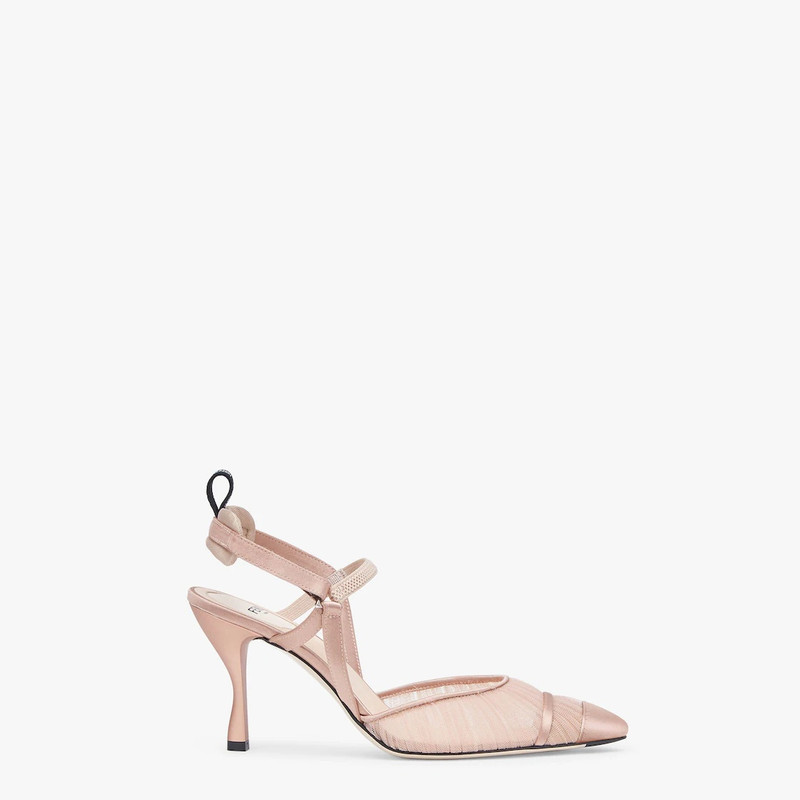 Pink tulle and satin high-heeled slingbacks 1