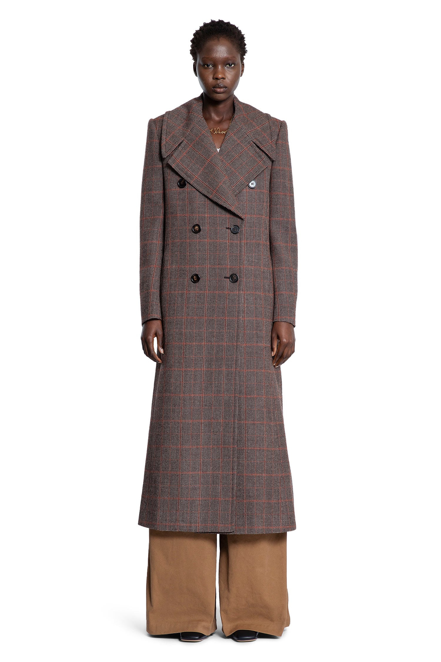 Long-Double-Breasted-Coat-In-Check-Wool - 2