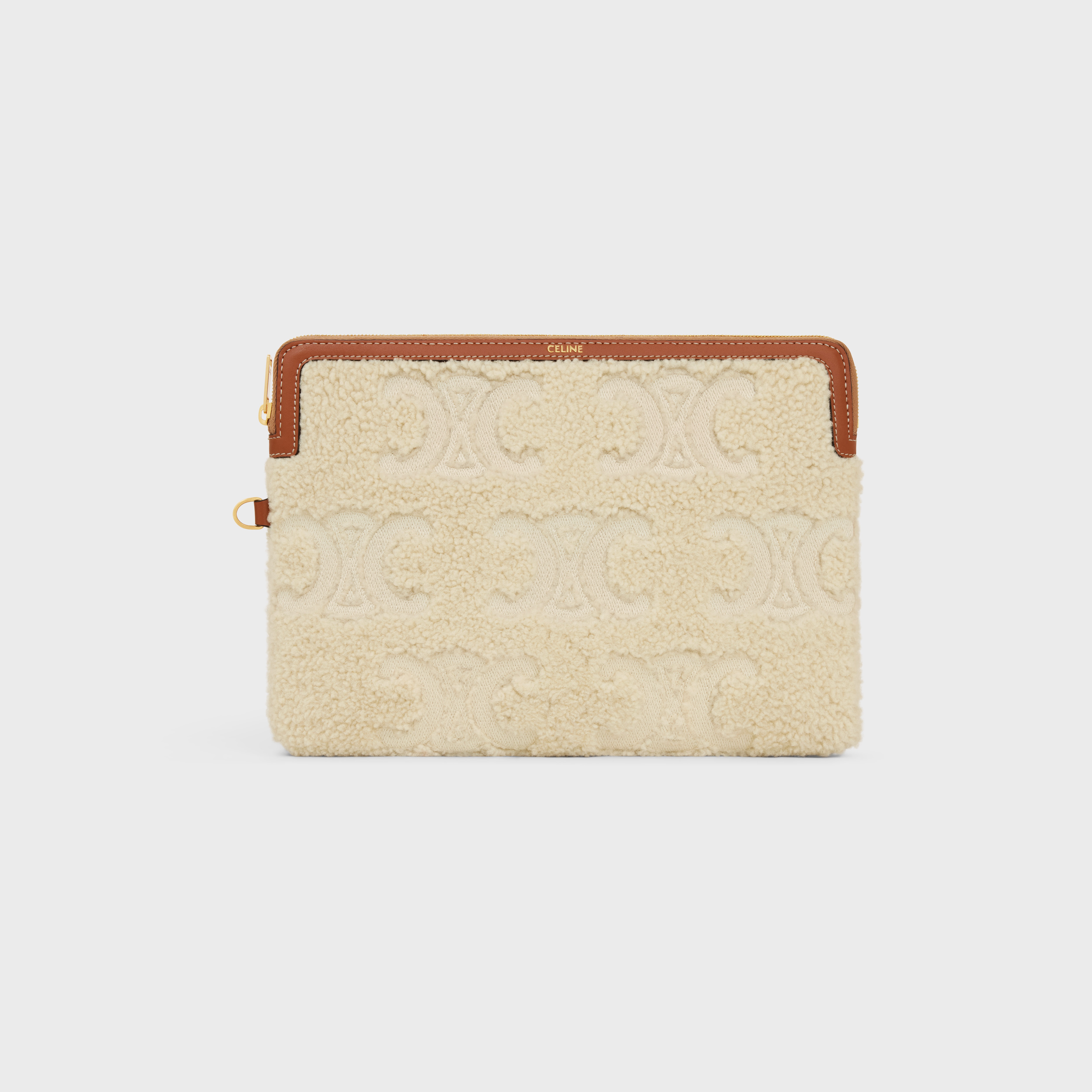 SMALL POUCH WITH STRAP celine signature in SHEARLING WITH TRIOMPHE EMBROIDERIES - 2