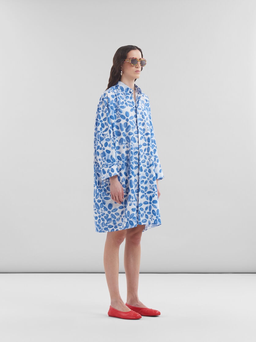 WHITE POPLIN COCOON DRESS WITH BLOOMING PRINT - 5