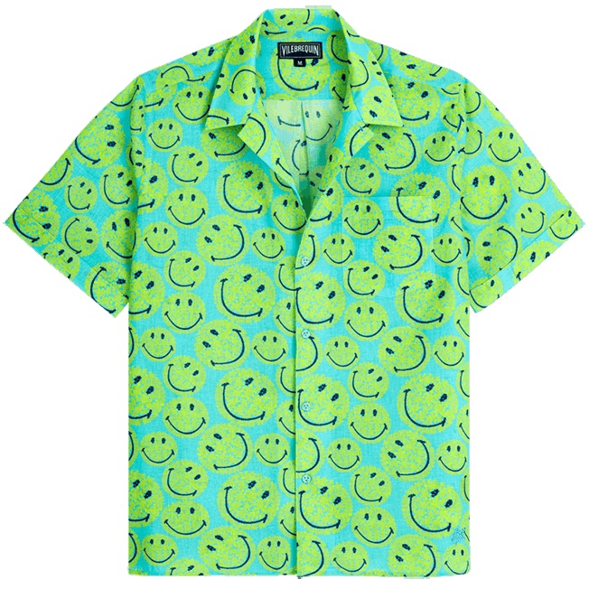 Men Bowling Shirt Linen and Cotton Turtles Smiley - Vilebrequin x Smiley® - 1