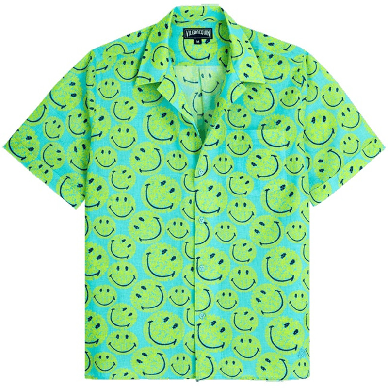 Men Bowling Shirt Linen and Cotton Turtles Smiley - Vilebrequin x Smiley® 1