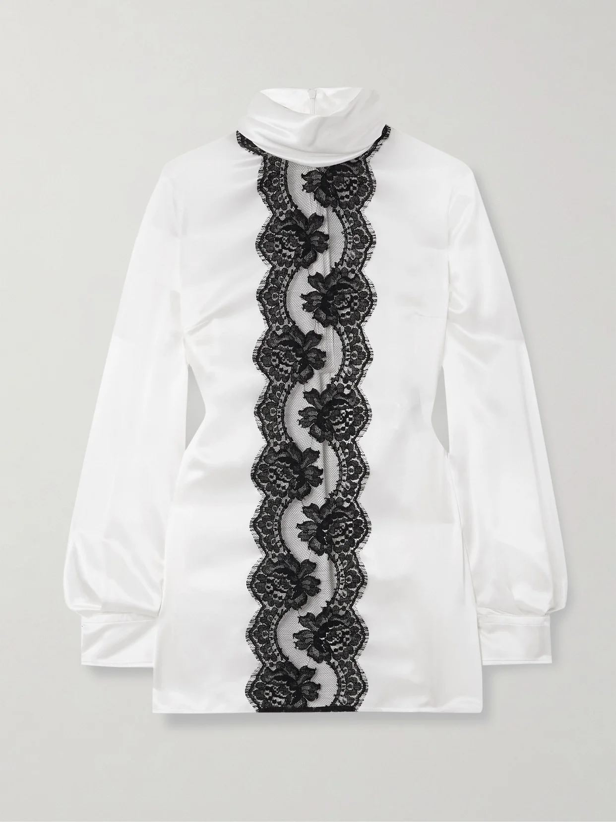 Lace-trimmed Silk-blend Satin Turtleneck Blouse - 1