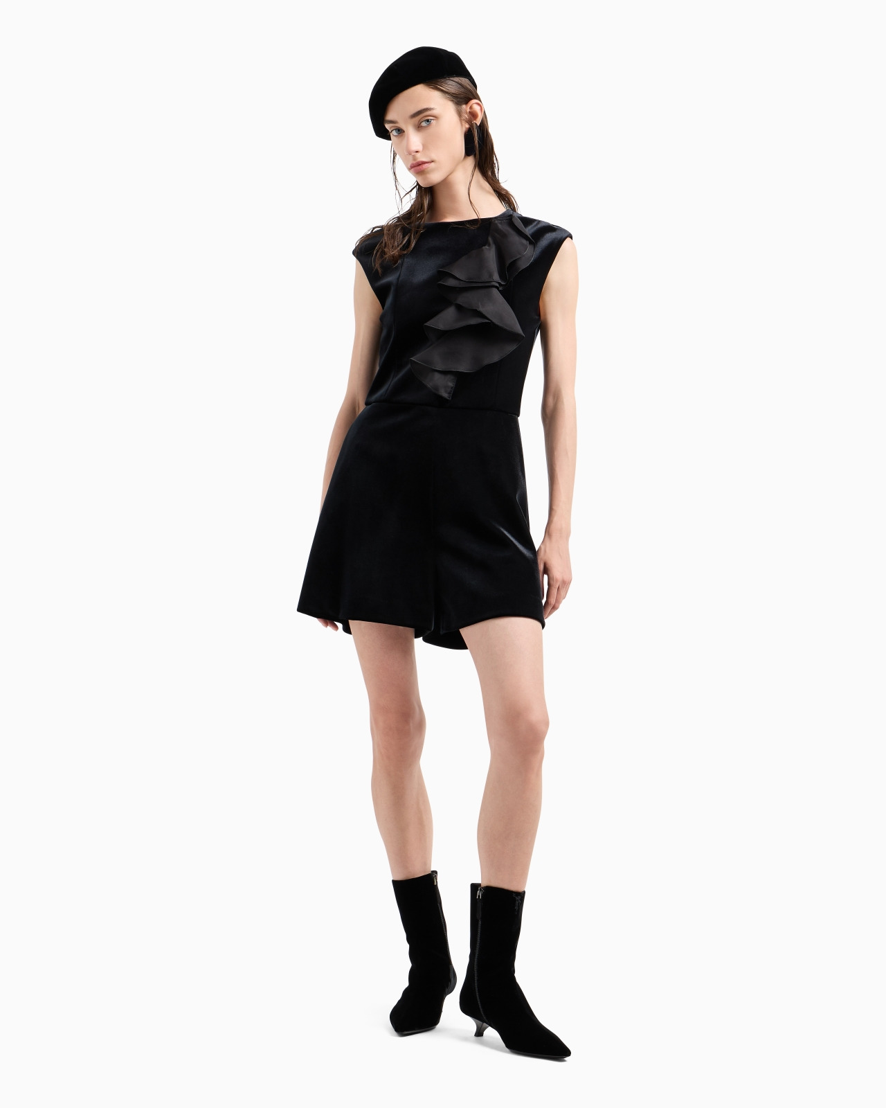 Moon Capsule collection chenille jersey short jumpsuit with organza ruffles - 4