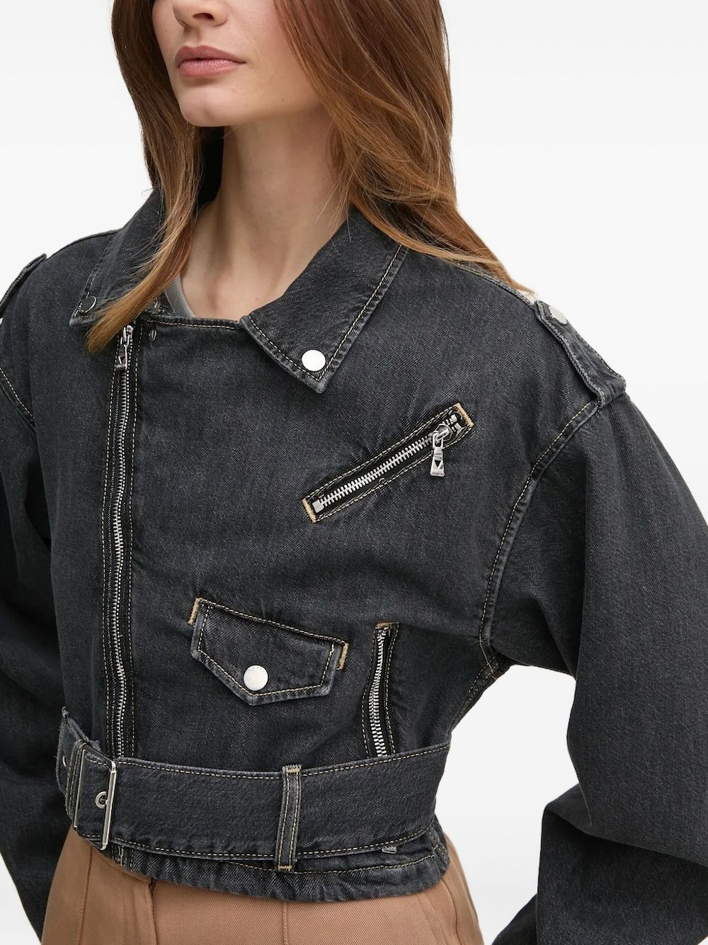 belted denim jacket - 3