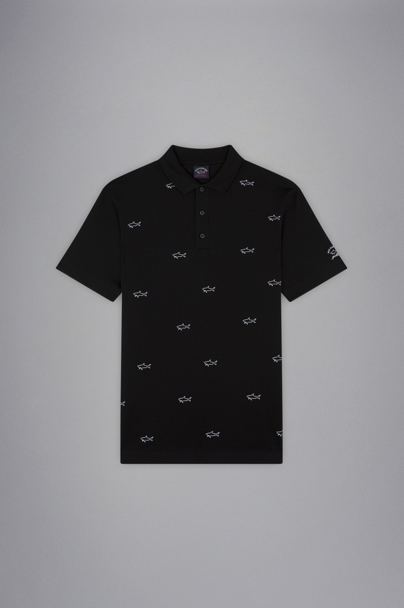 COTTON PIQUE POLO SHIRT WITH ALL OVER REFLEX SHARK PRINT 1