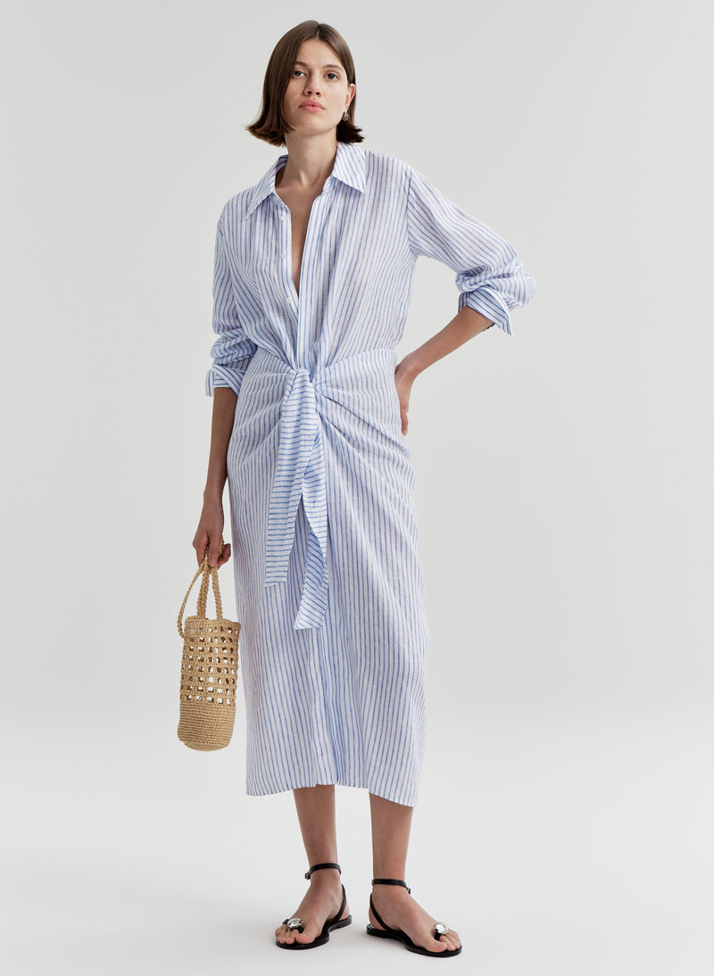 A.L.C. Mila Striped Linen Midi Dress outlook