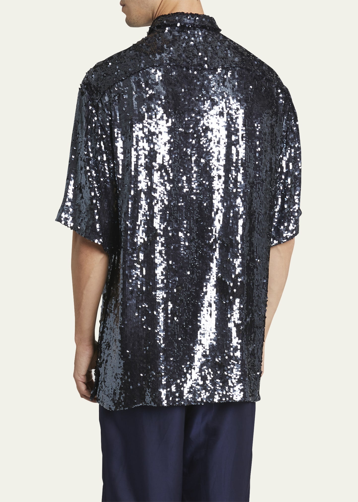 Men's Shiny Paillette Short-Sleeve Shirt - 3