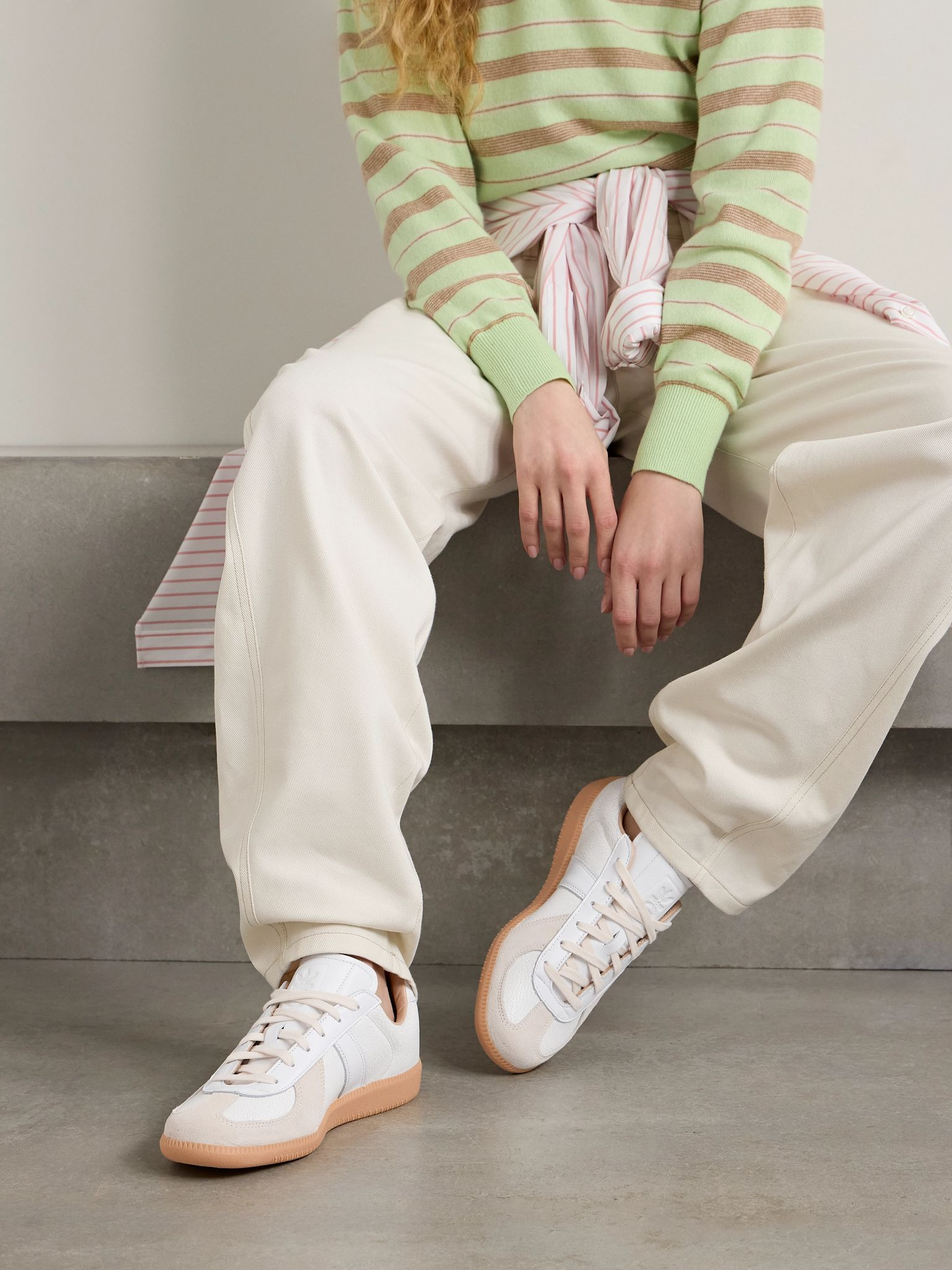 BW Army Lux suede-trimmed paneled cracked-leather sneakers White - 2
