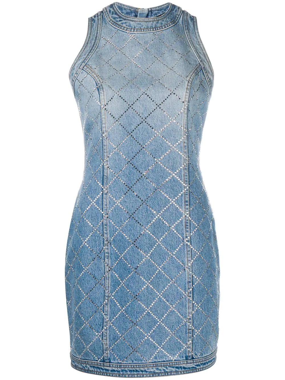 rhinestone-embellished fitted denim dress - 1