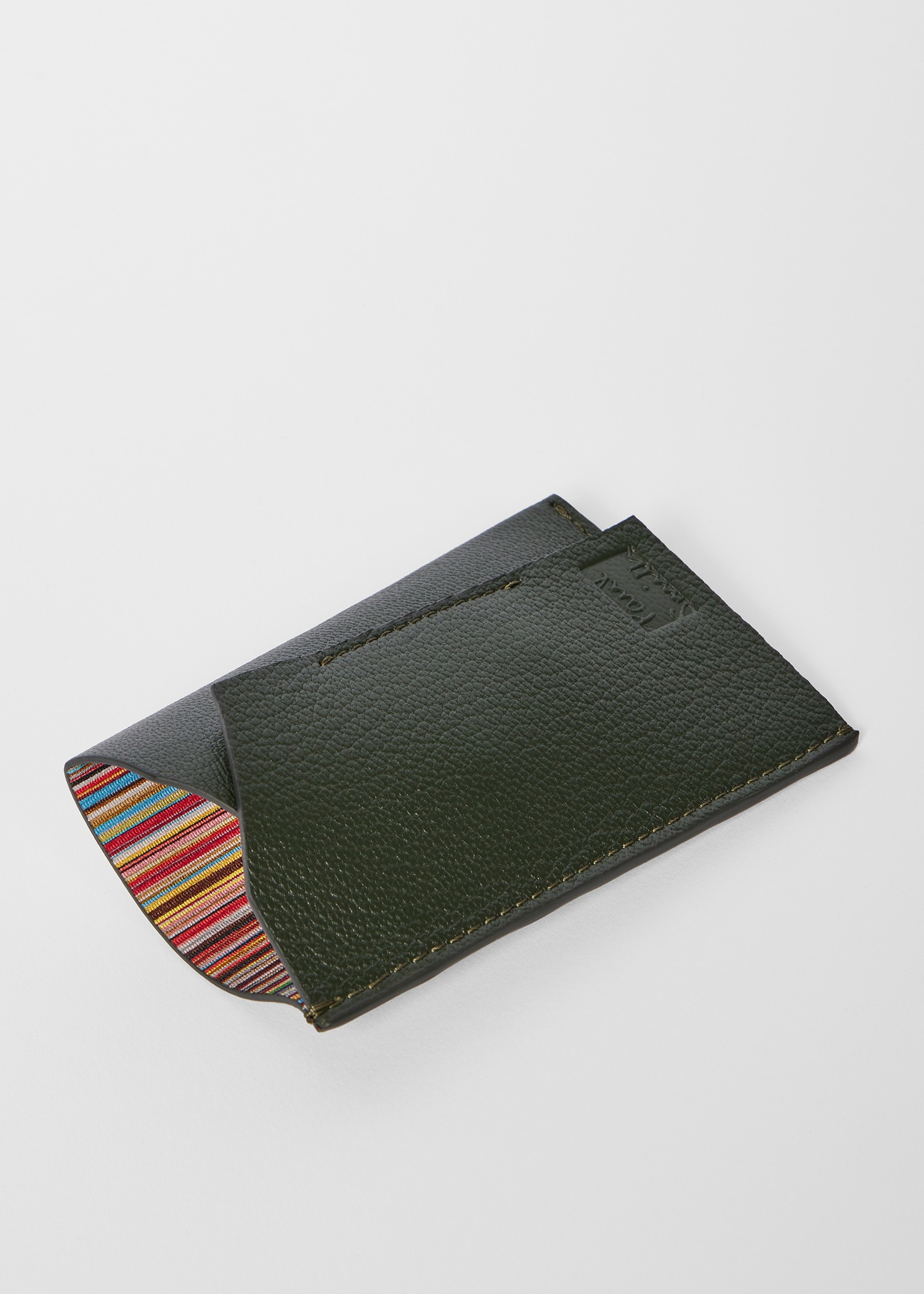 Dark Green Grained Leather Card Holder - 4