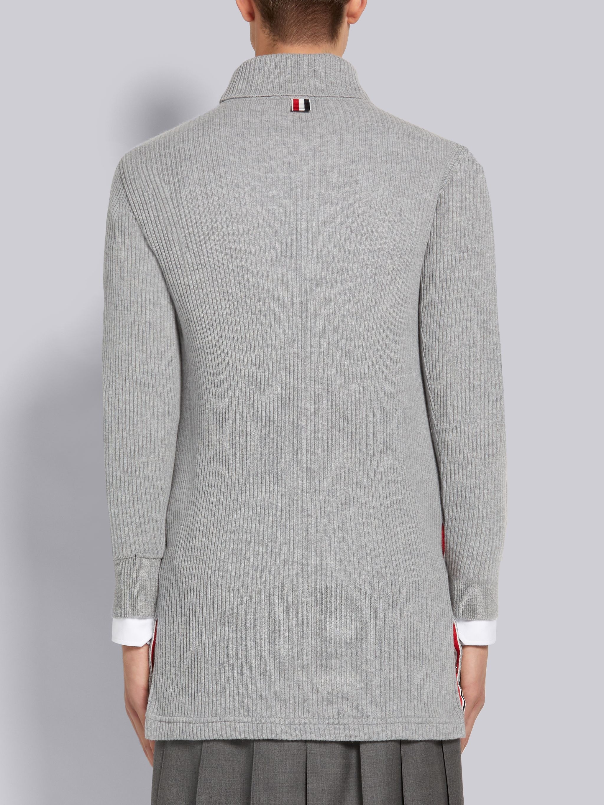 Light Grey 2x2 Cashmere Rib Long Sleeve Turtleneck - 3