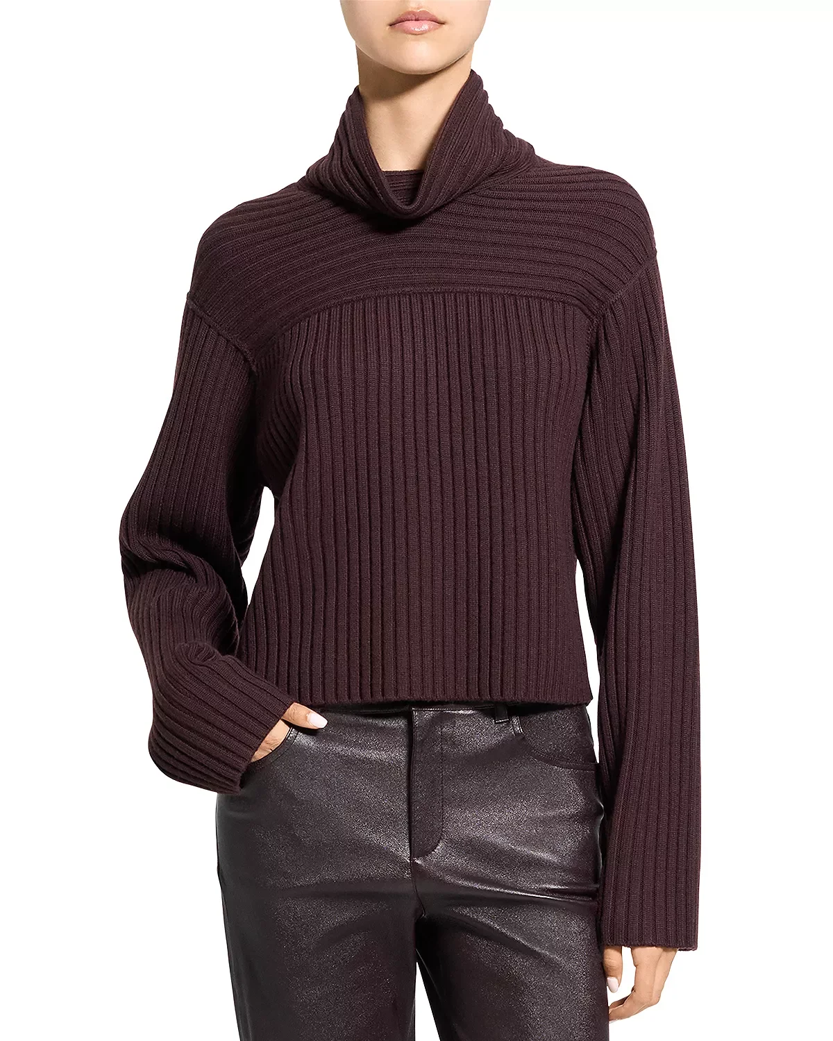 Wool Ribbed Mock Neck Sweater - 1