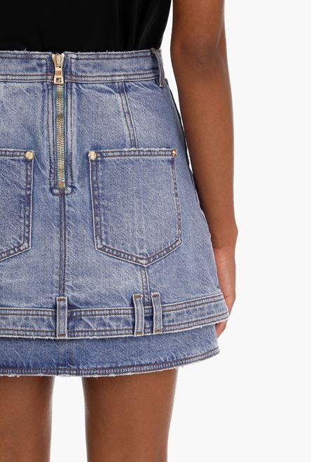 Short blue denim high waist skirt - 5