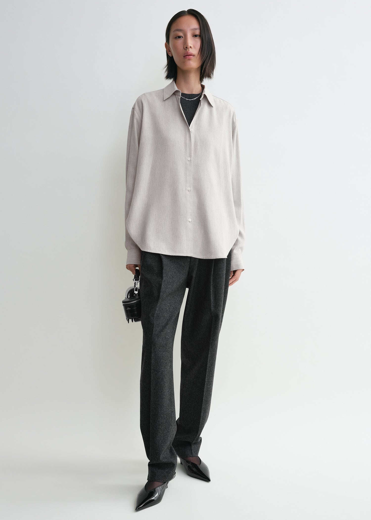Fluid viscose-blend shirt pale grey mélange - 3