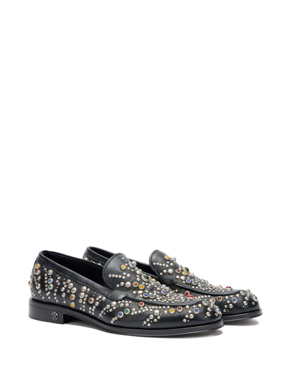 stone-studded leather loafers - 2