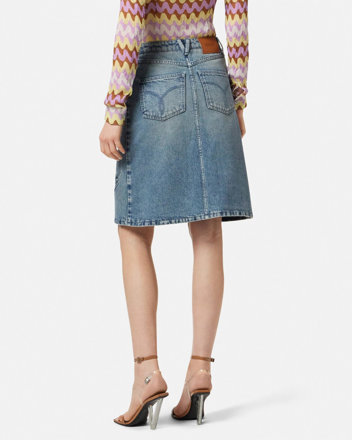 Barocco Denim A-Line Midi Skirt - 5