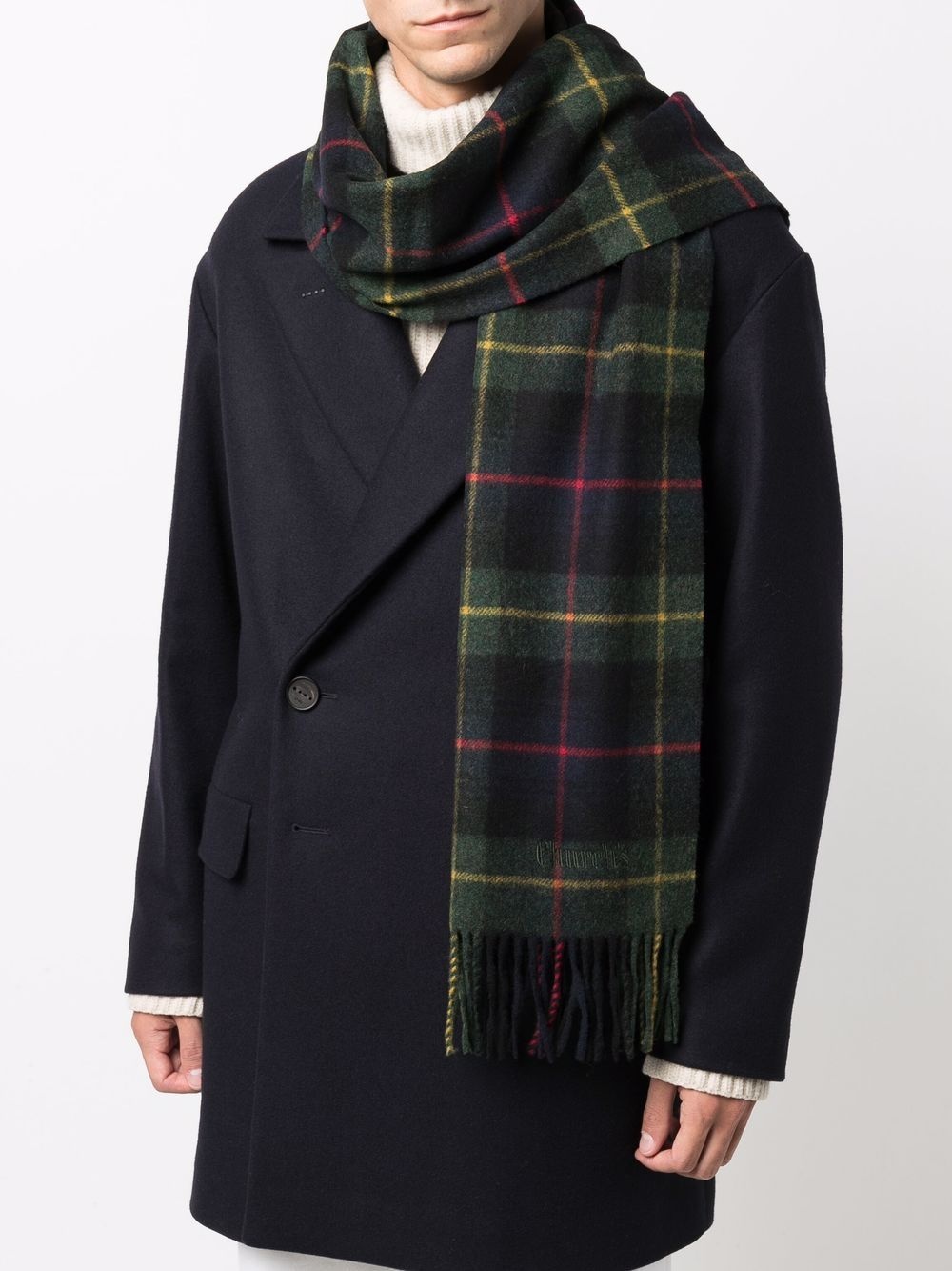 tartan-print fringed-edge scarf - 2