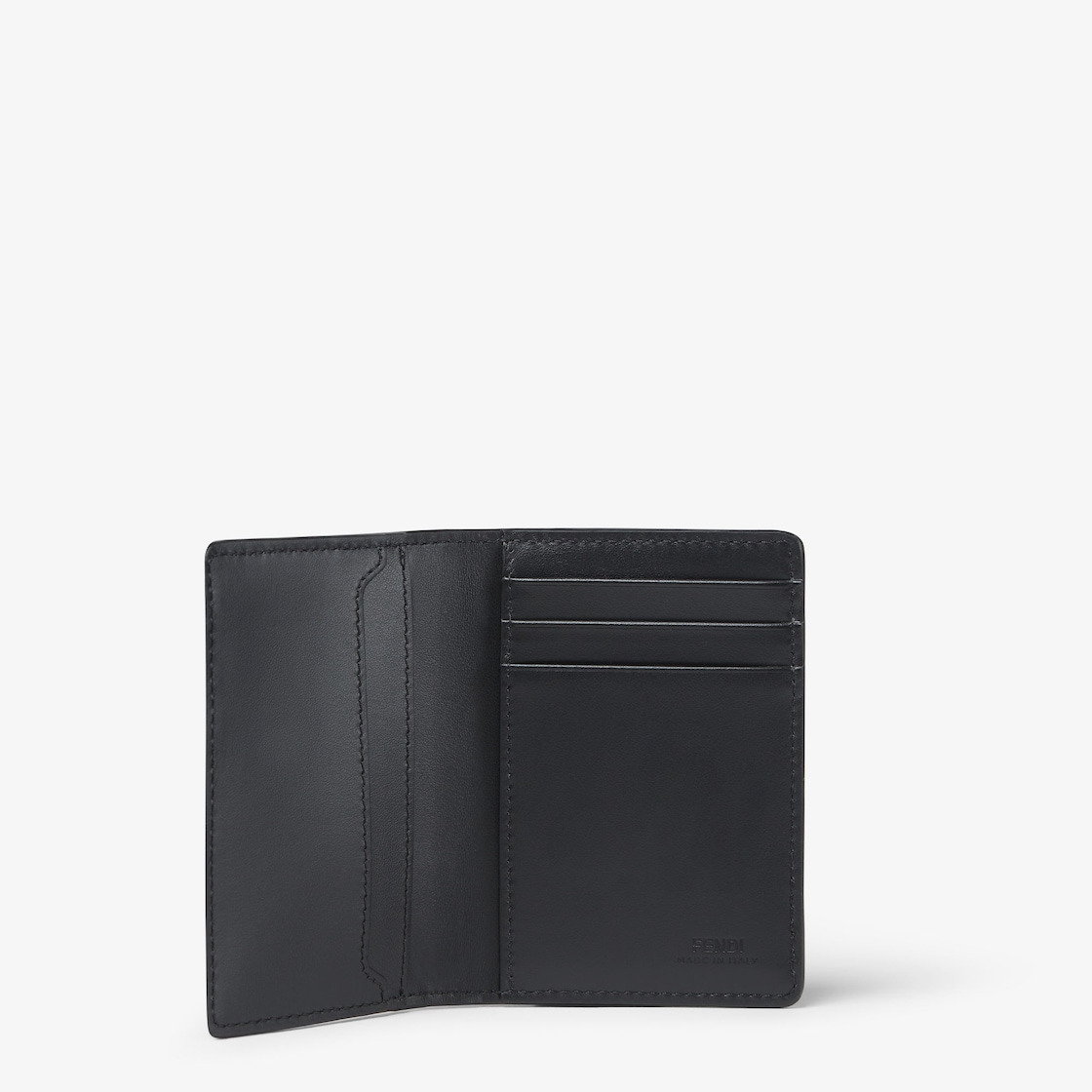 Compact bi-fold card holder with three inside card slots and one flat pocket inside and on the back. - 2