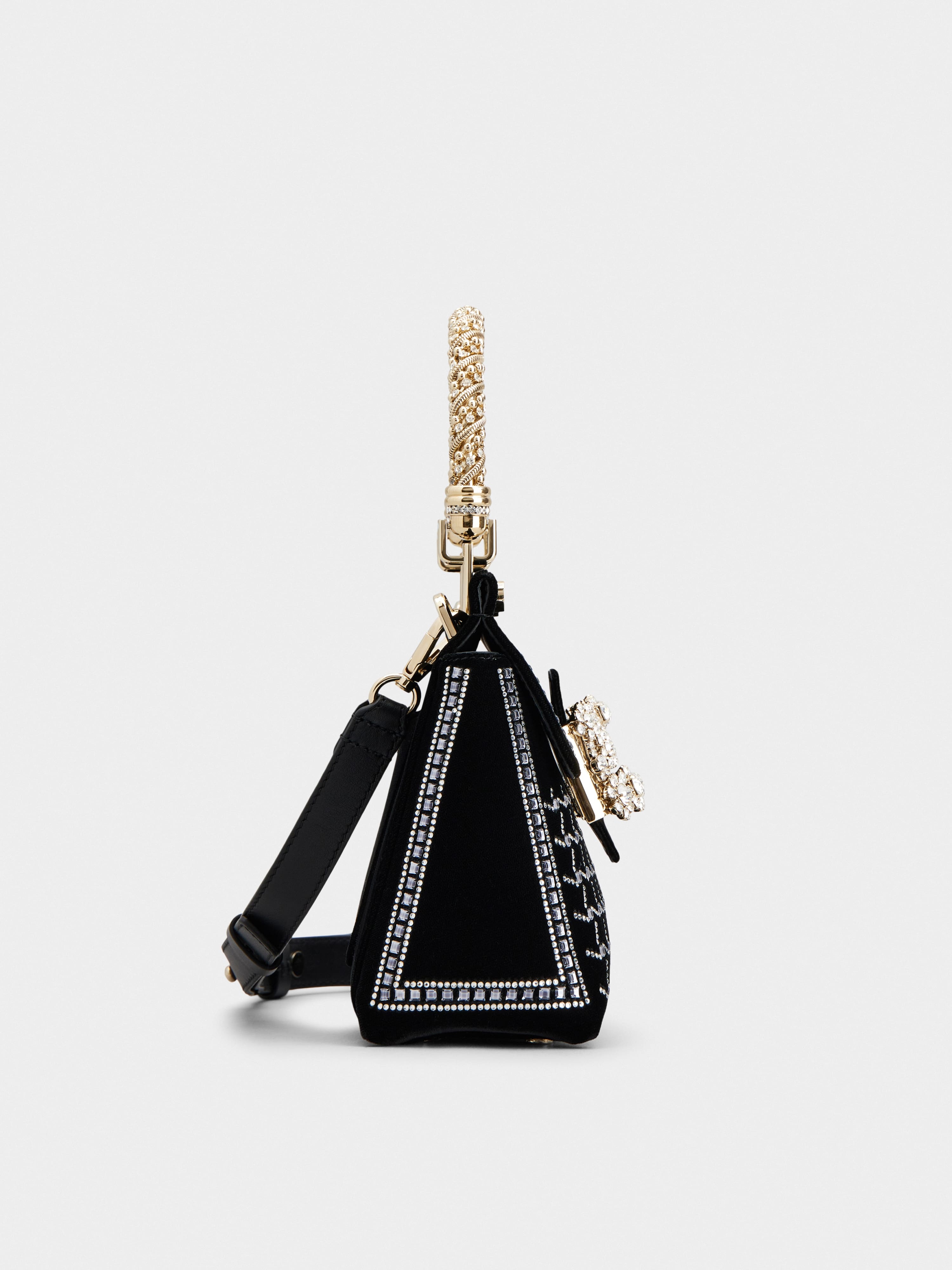 Viv' Cabas Hotfix Vichy Jewel Flower Strass Buckle Mini Bag in Velvet - 4