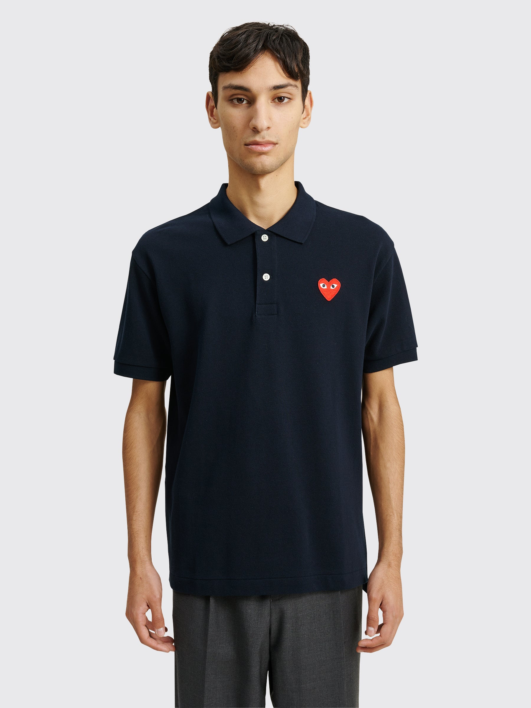 COMME DES GARÇONS PLAY SMALL HEART POLO T-SHIRT NAVY - 2