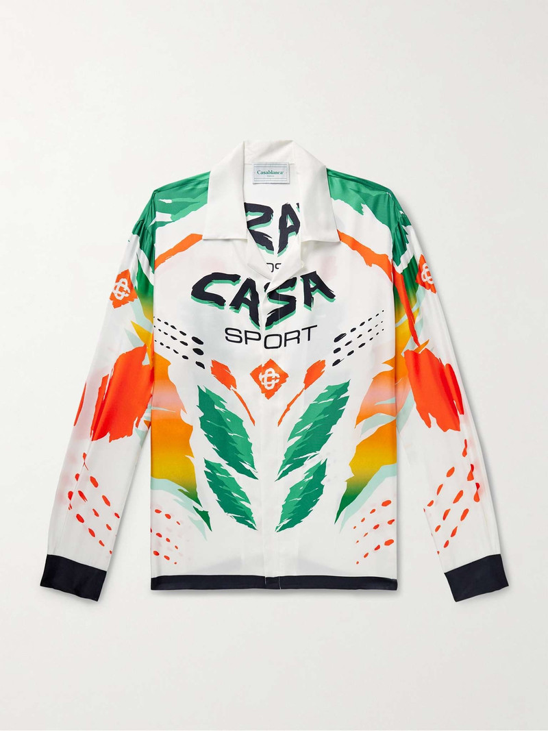 Casa Moto Convertible-Collar Printed Silk-Twill Shirt 1