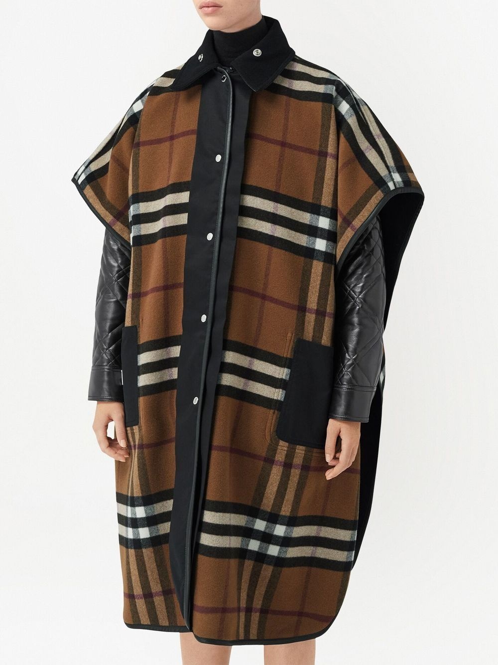 reversible check wool cape coat - 5