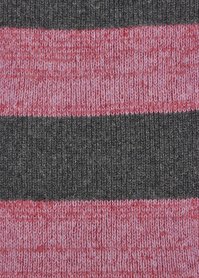 Women's Pink and Grey Lambswool-Blend Block Stripe Beanie and Scarf Set 3