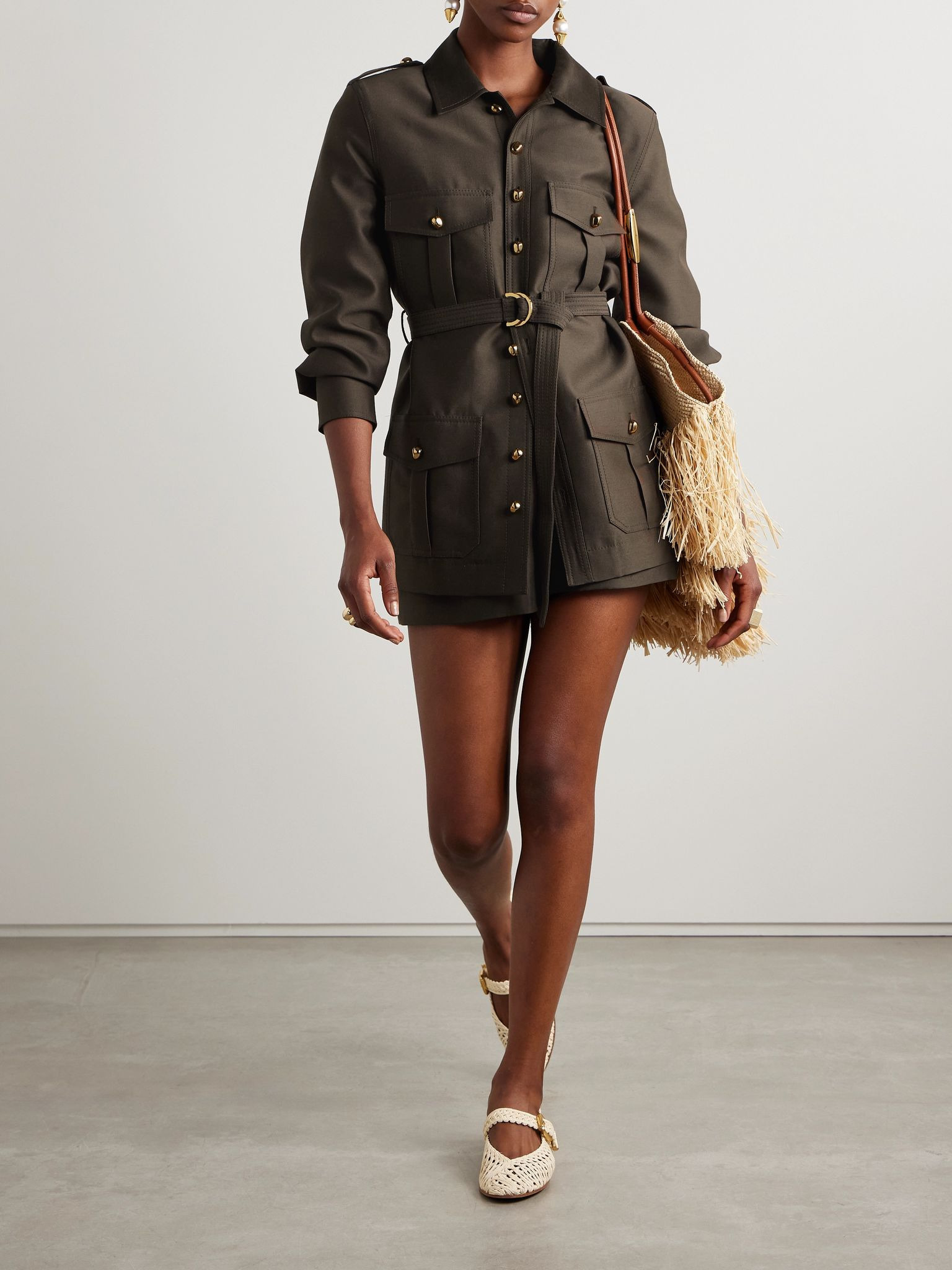Illuminate belted wool and silk-blend jacket Charcoal - 2