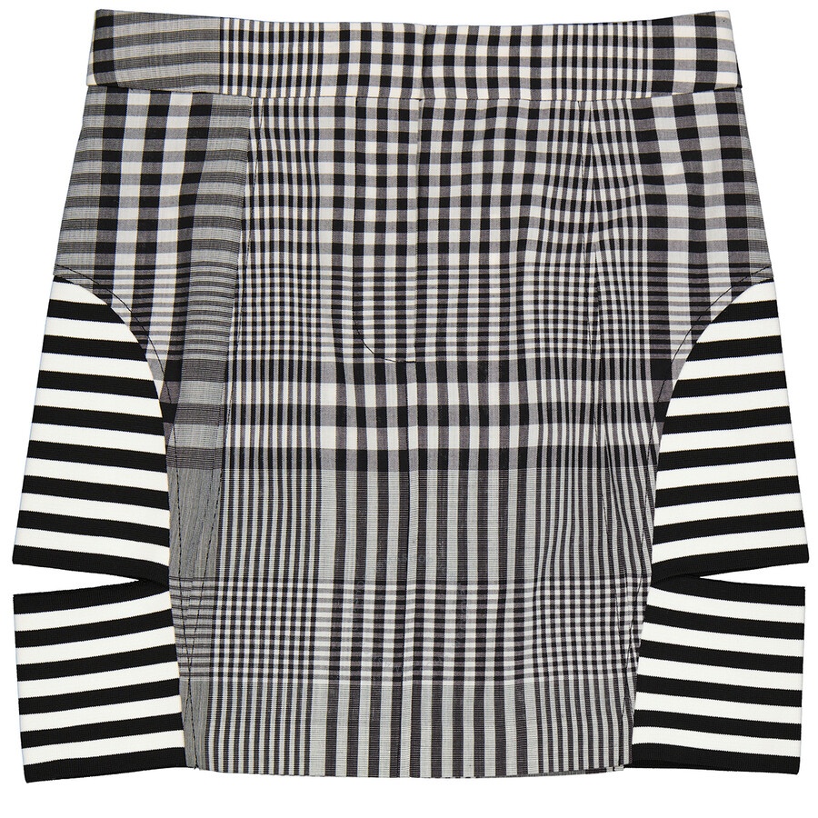 Burberry Ladies Black Stripe And Check Technical Mini Skirt - 1
