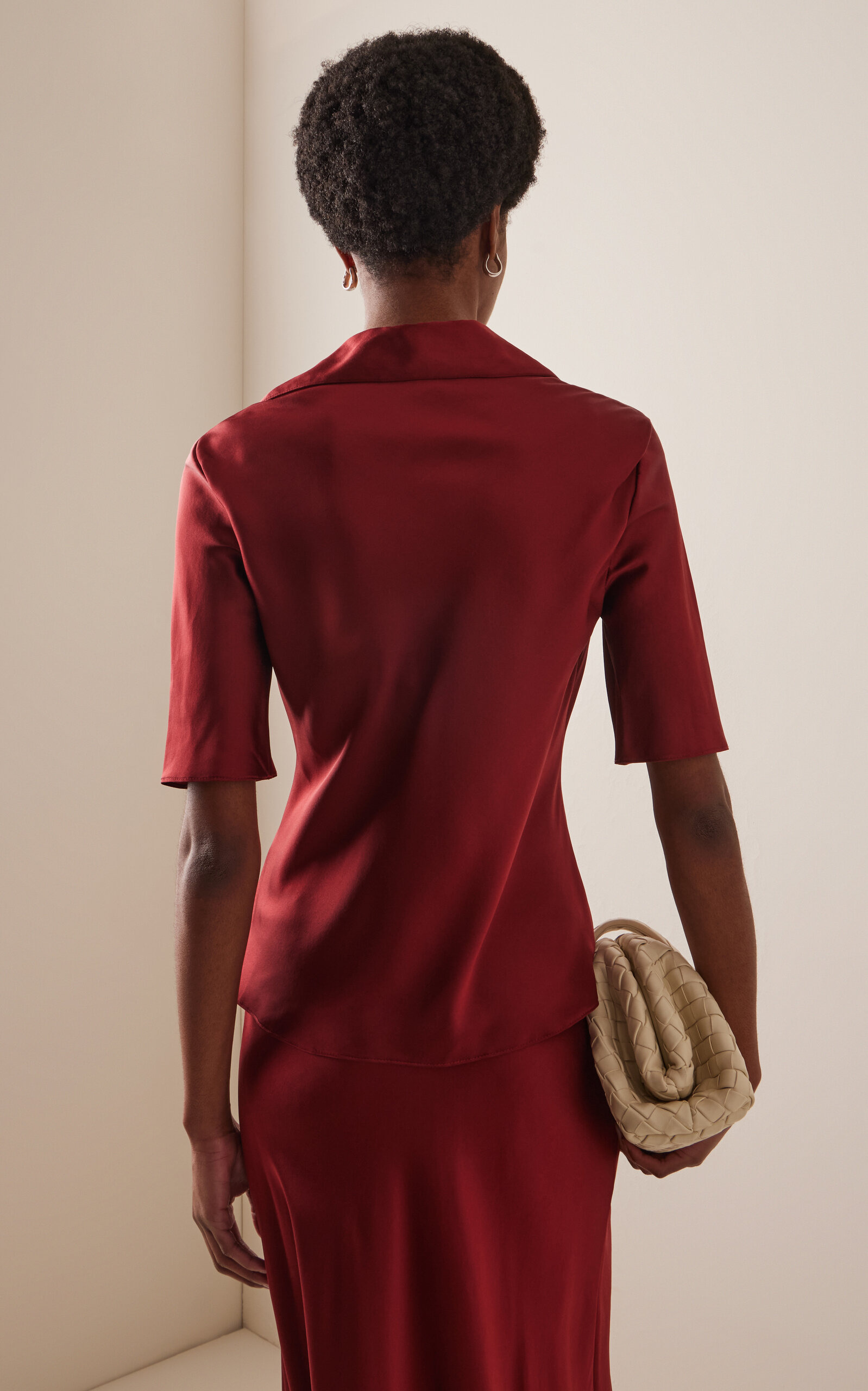 Silk Satin Polo Top red - 4