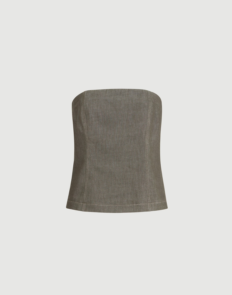 Cotton denim-effect twill bandeau top 1