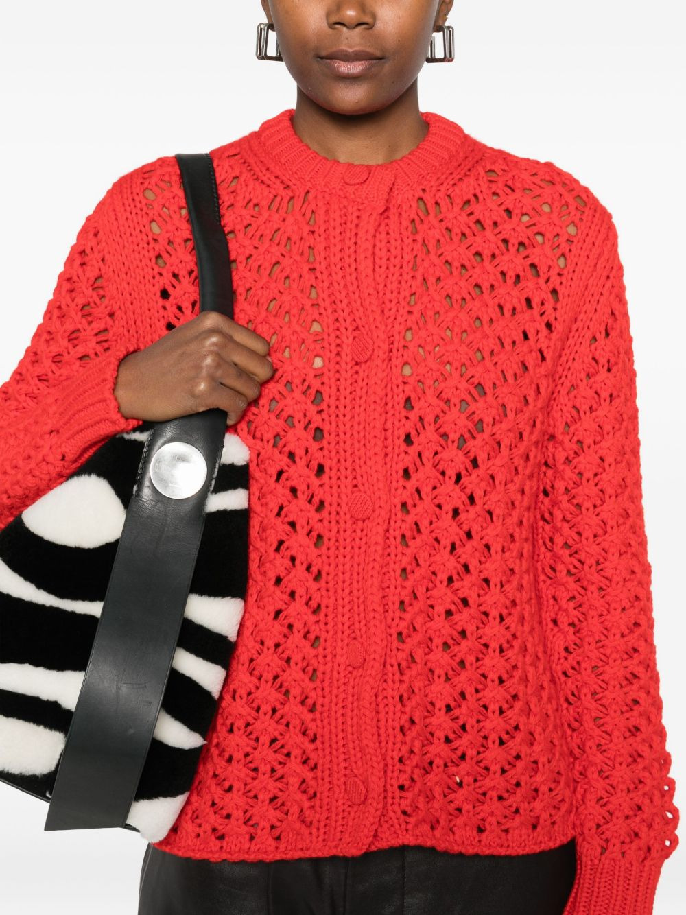 open-knit buttoned-up cardigan - 5