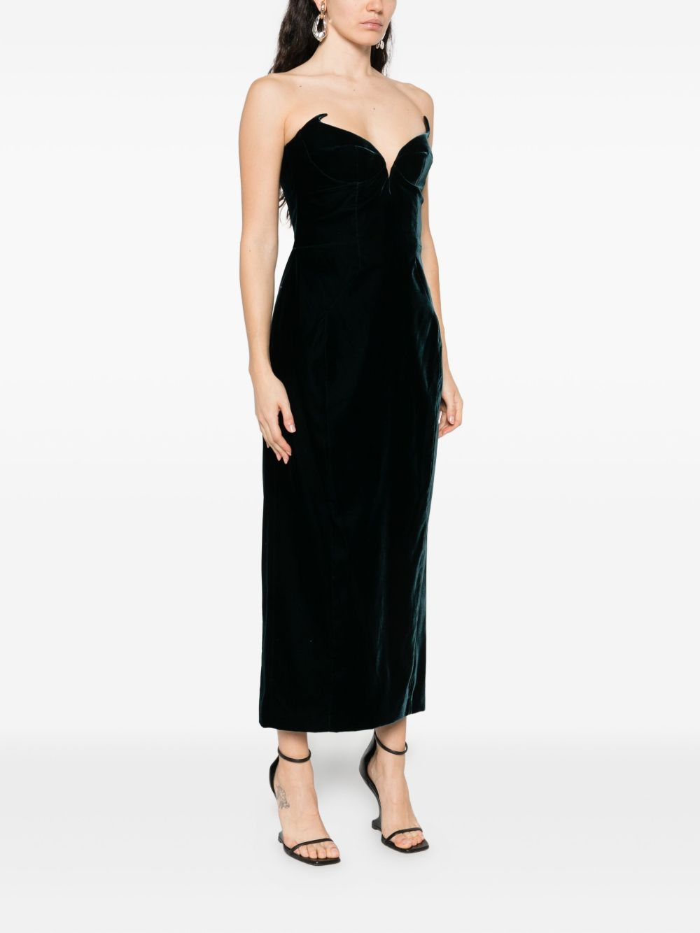 velvet strapless midi dress - 3
