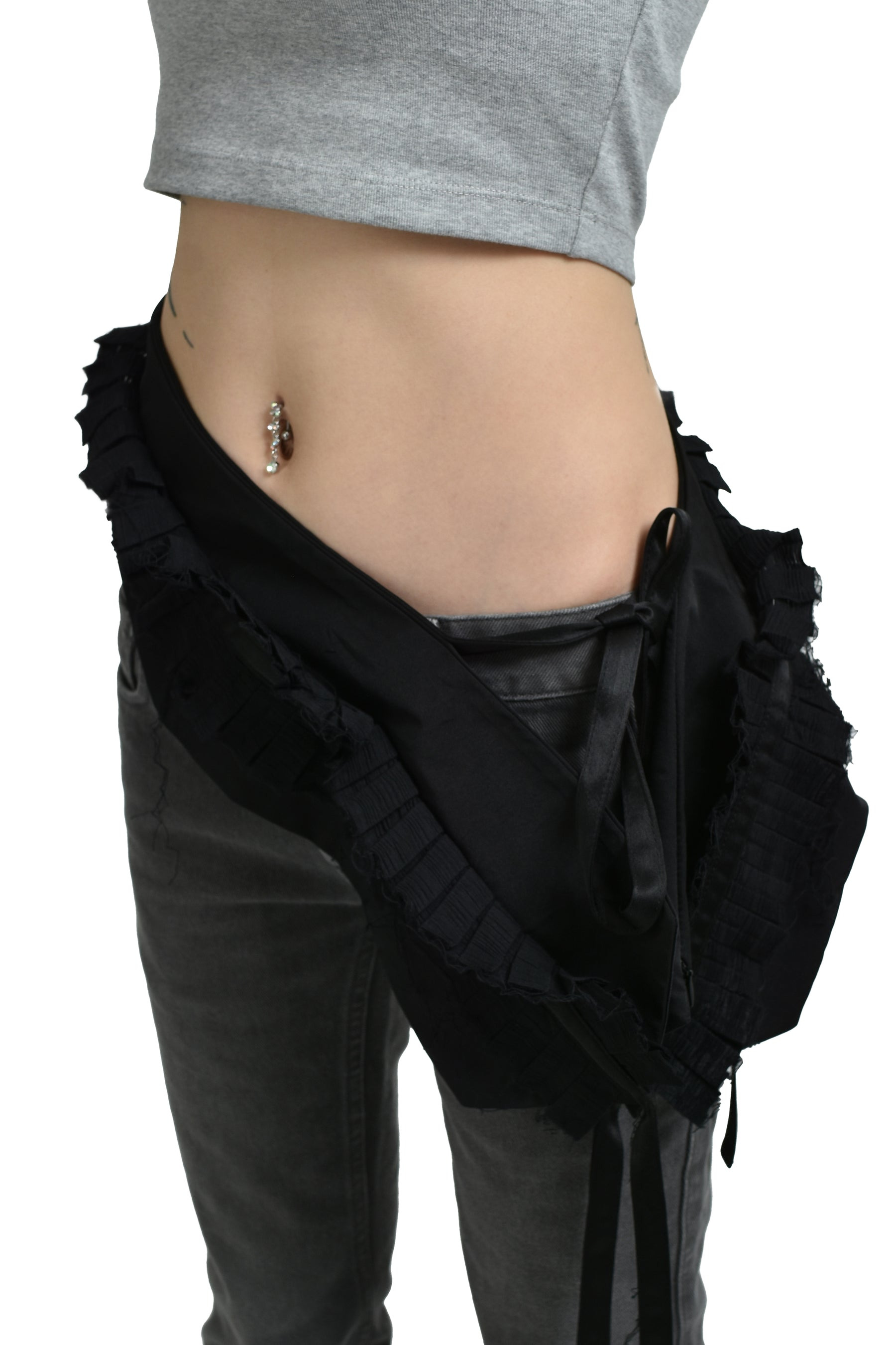 PLEATS LAYERED POUCH BELT / BLK - 4