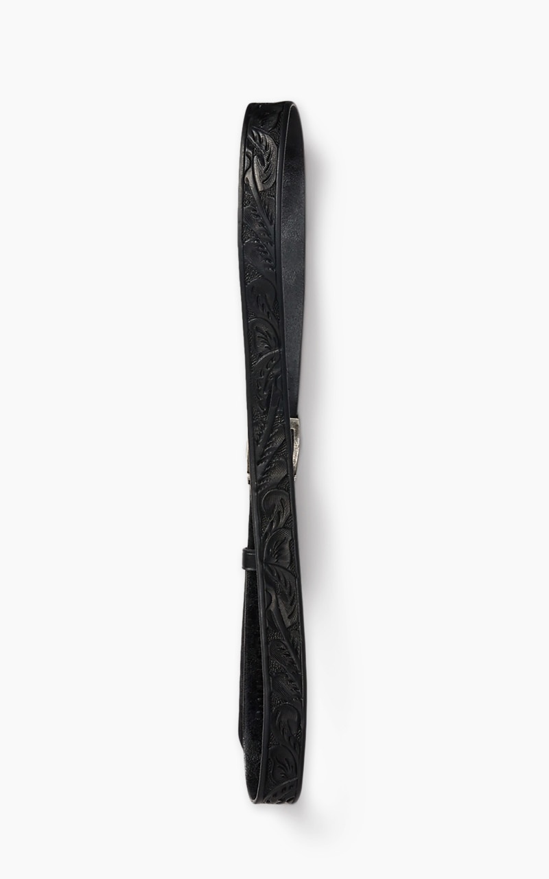 HAND-TOOLED LEATHER BELT BLACK - 3