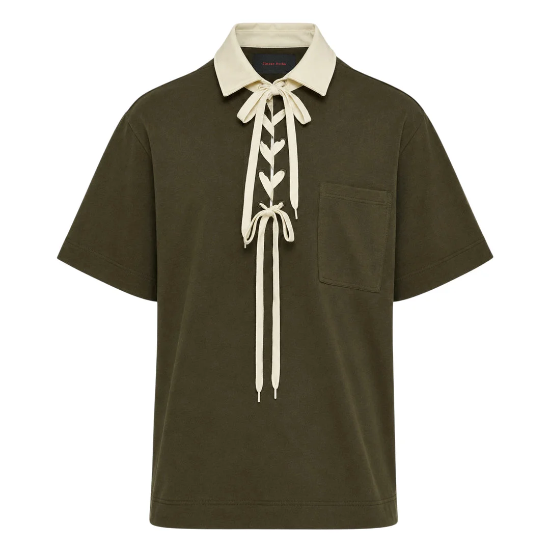 Lace-Up Structured Rugby Polo - 1