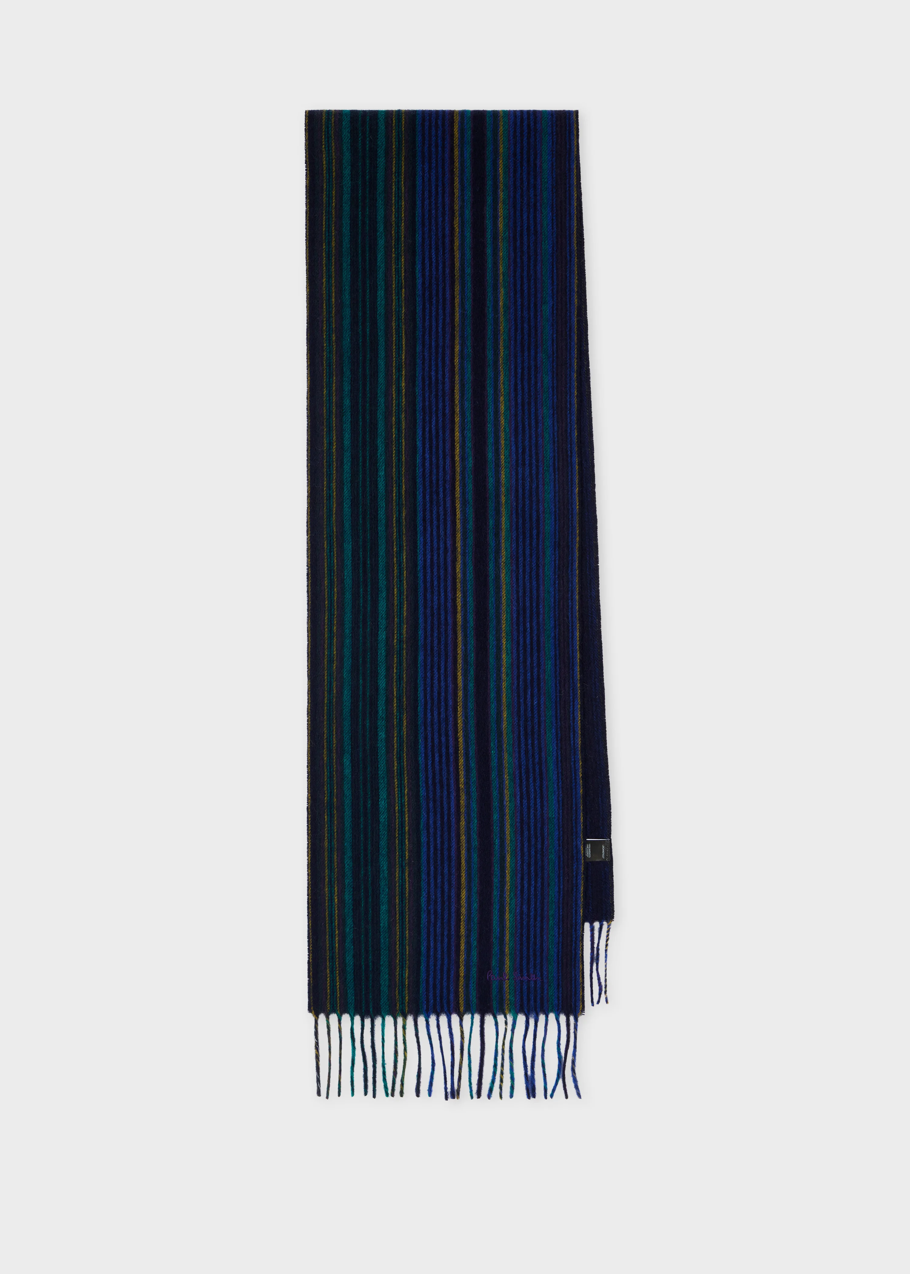 Navy Tonal Stripe Lambswool Scarf - 1