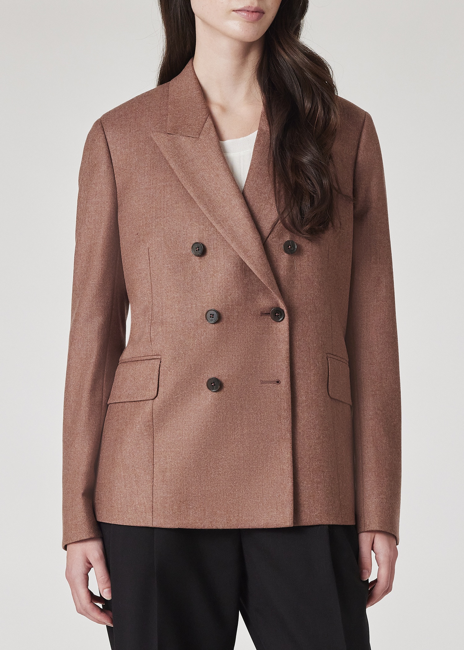 Women's Dusty Rose Wool-Cashmere Flannel Double Breasted Blazer - 5