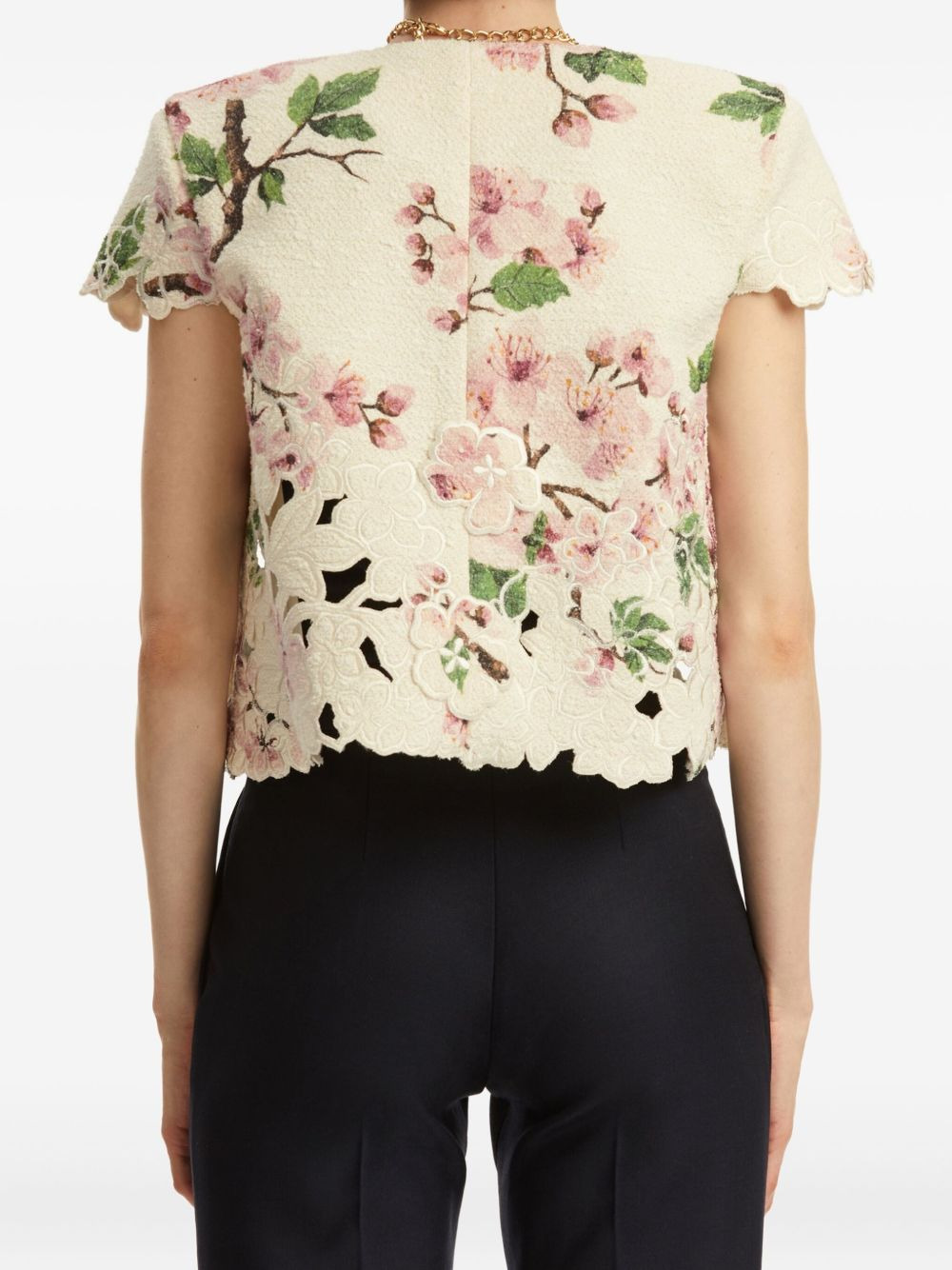 floral-embroidered cropped jacket - 4